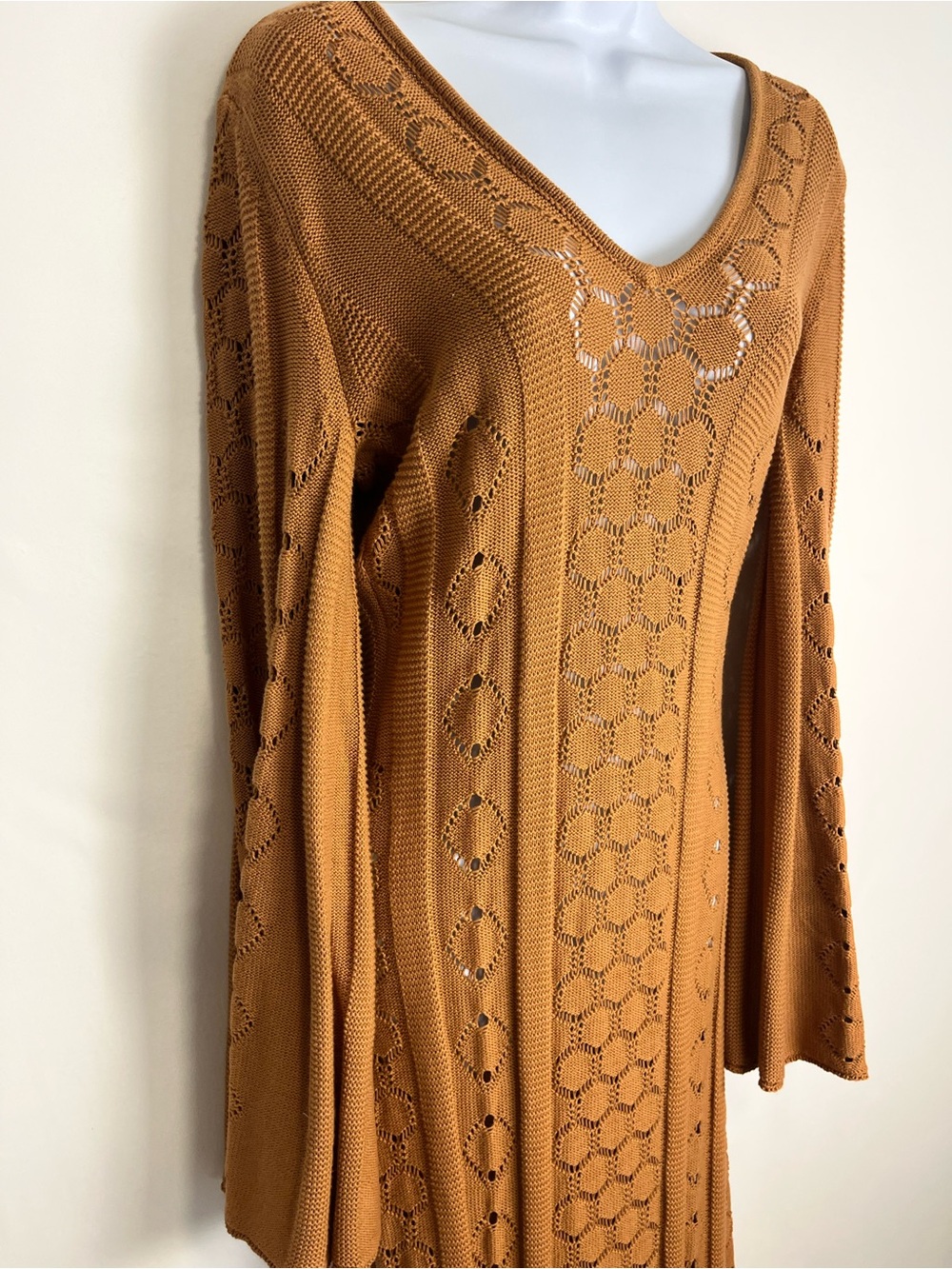 Splendid X Rachelove Long-Sleeve V-Neck Knit coverup Dress in Camel